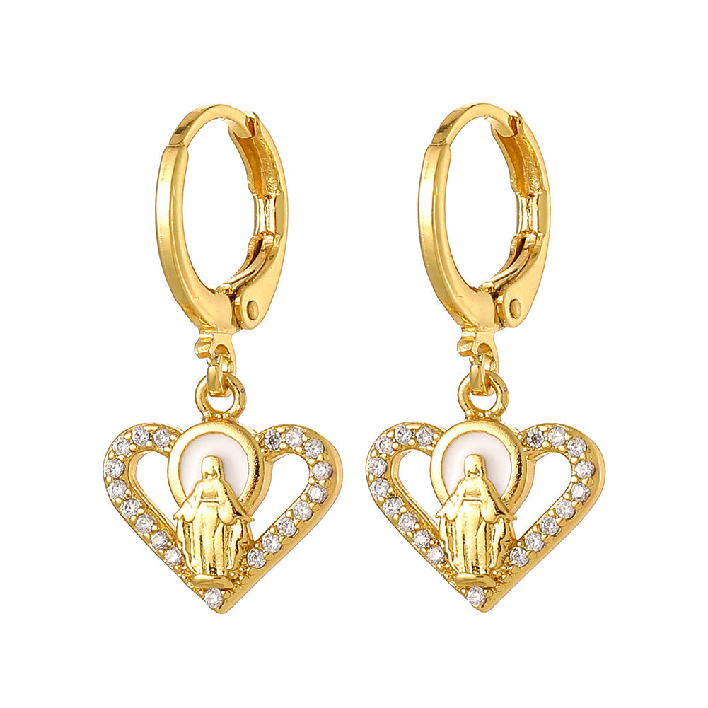 Wholesale Religious Drip Oil Virgin Mary Earrings